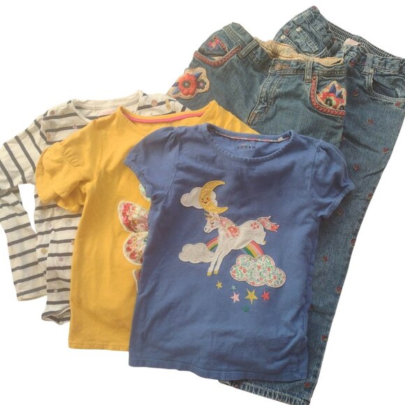 Girls Mixed Clothing Bundle Sz 7 Embroidered Jeans 3 Tops Mini Boden Crewcuts - Picture 13 of 13